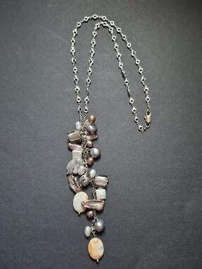 #18. Silver-Tone Necklace with Mixed Pearl and Gray Beads